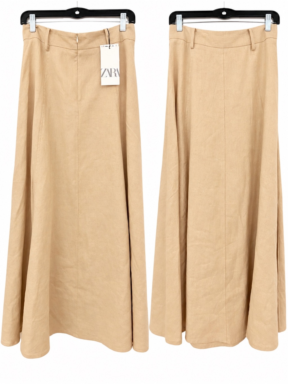 Zara Linen Blend A-Line Midi Skirt Beige NWT Size M